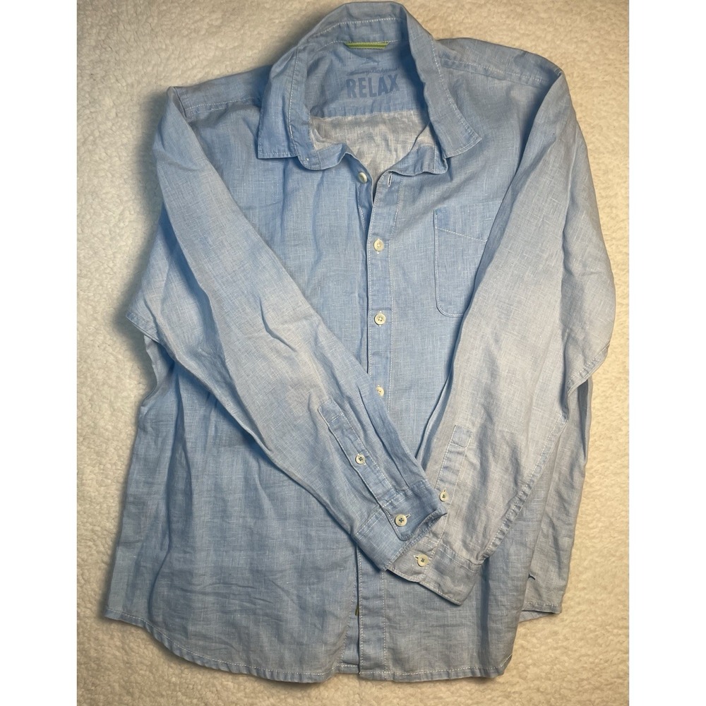 Tommy Bahama Linen Shirt Men's XL Blue Long Sleeve